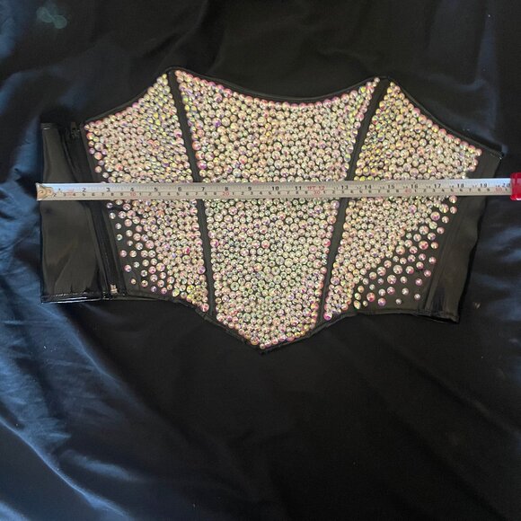 DIY Upcycled Corset Bustier Rhinestones Crystals PVC Punk Goth BDSM - Picture 3 of 5